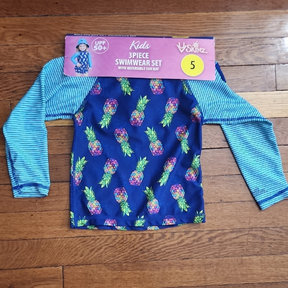 Blue Pineapple Print Rashguard Swimwear